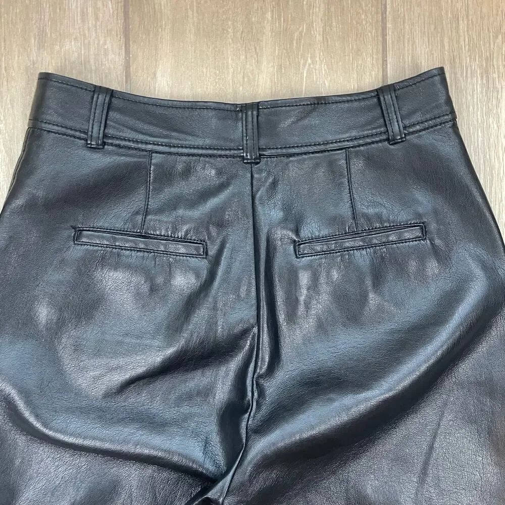 Babaton Command Vegan Leather Pants Womens 6 Black High Rise Straight Leg